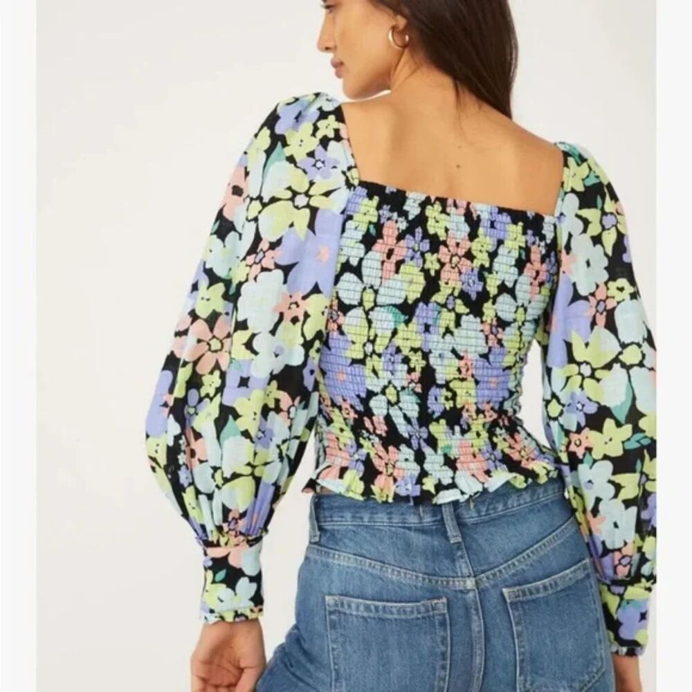 Free People | Ariana Floral Puff Sleeve Smocked Crop Size Medium - Picture 4 of 13